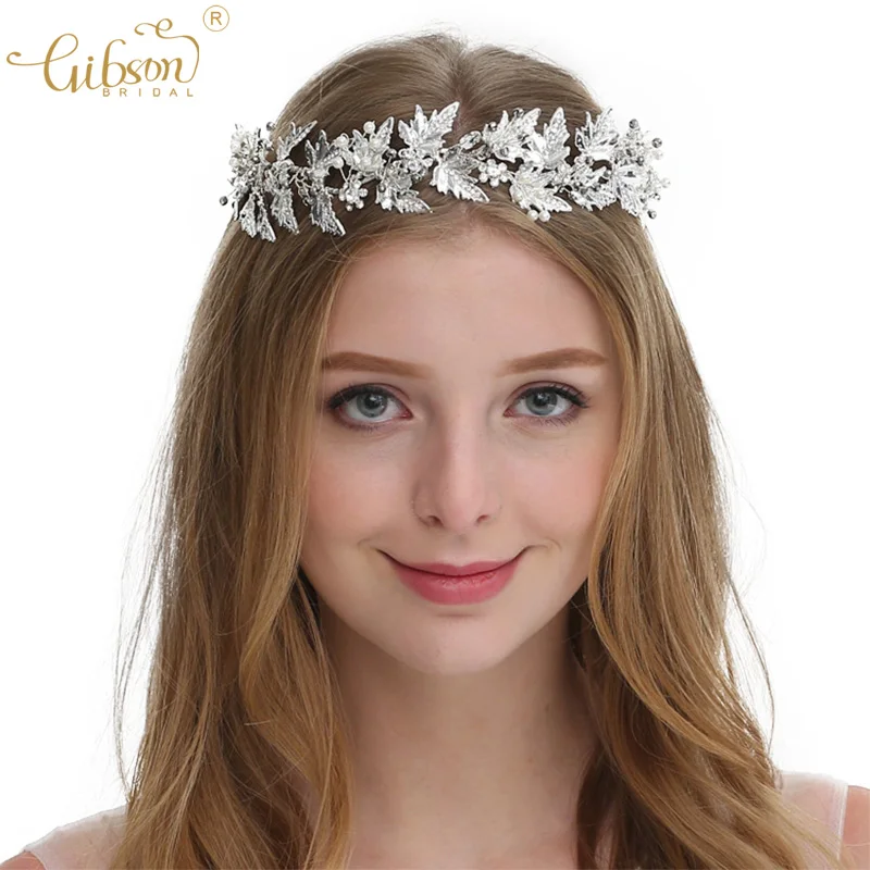 

Wedding Leaf Boho Headpiece Pearl Hair Vine Bridal Forehead Headband Tiara Crown Headpiece