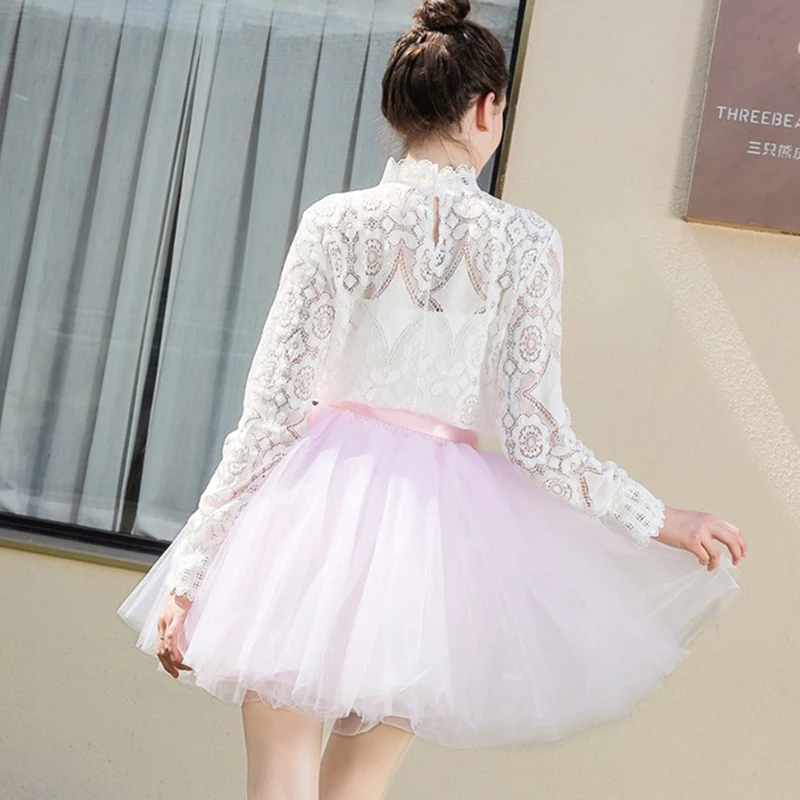 7Layered 50cm Tulle Skirts Womens 26 Colors Adult Tulle Skirt Elastic High Waist Pleated Midi Skirt Fashion Wedding Jupe