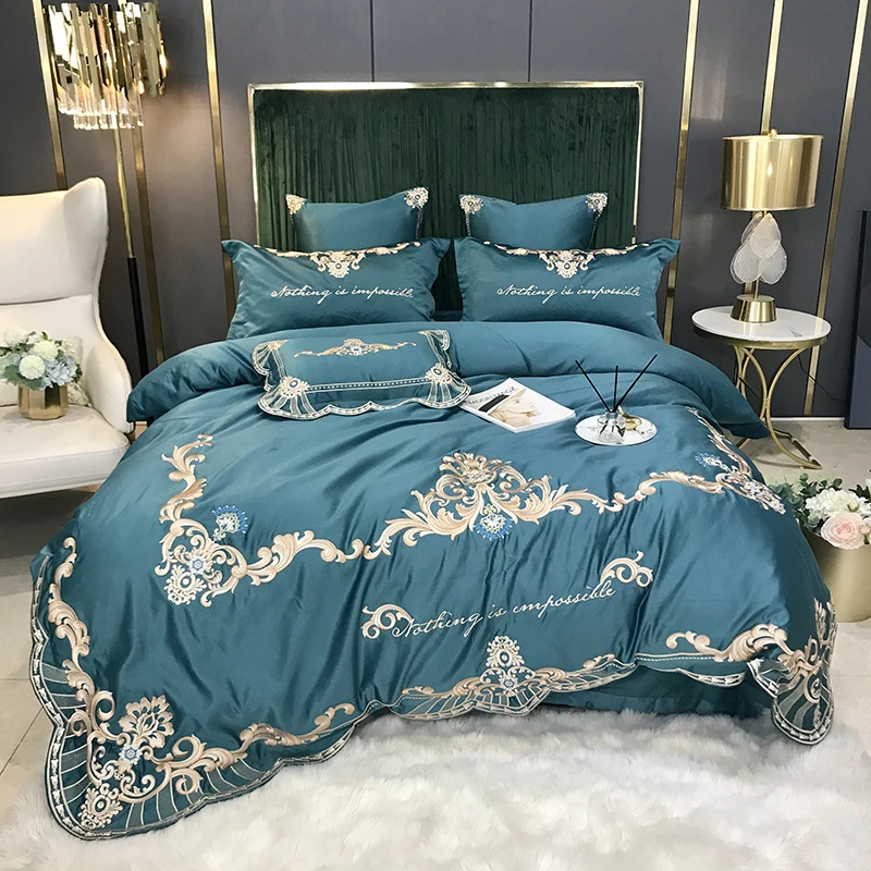 Summer European Style Satin Jacquard Four Piece Set All Cotton Light Luxury High-end Pure Cotton Simple Quilt Cover For Bedroom