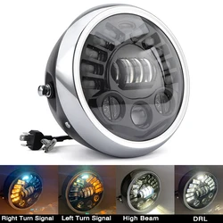 7.5 inch Motorcycle LED Headlight Faro Moto Light Halo White DRL Angel Eyes For Cafe Racer Bobber Honda 7.5