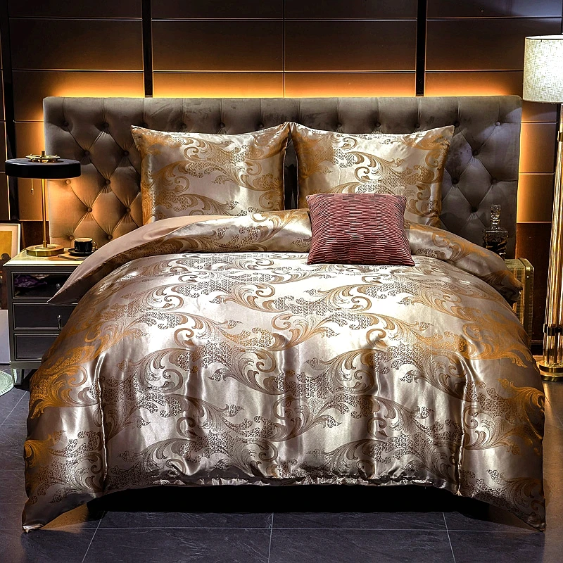 Luxury Satin Jacquard Bedding Set Artificial Silk European Duvet Cover 220x240 Single Double Queen King Pillowcases No Bed Sheet