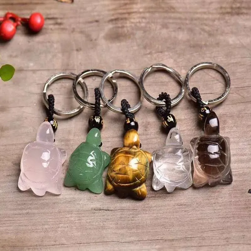 

Natural stones Lucky Turtle Keychain carved gemstone animals quartz crystals Fashion Jewelry