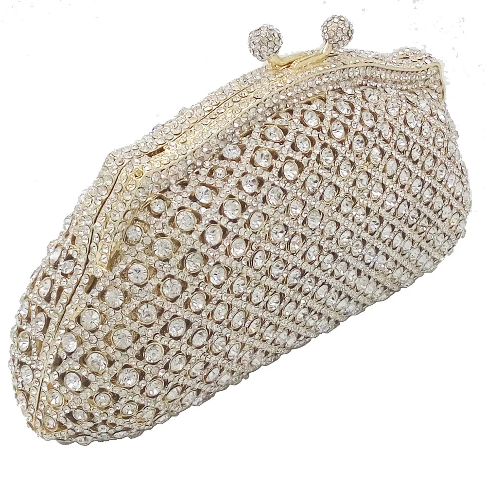 18x11CM Metal Diamond Women Dumpling-shaped Solid Color Rhinestone Dinner Bag Gem Bag Clutch Bag Chain Bag a6594