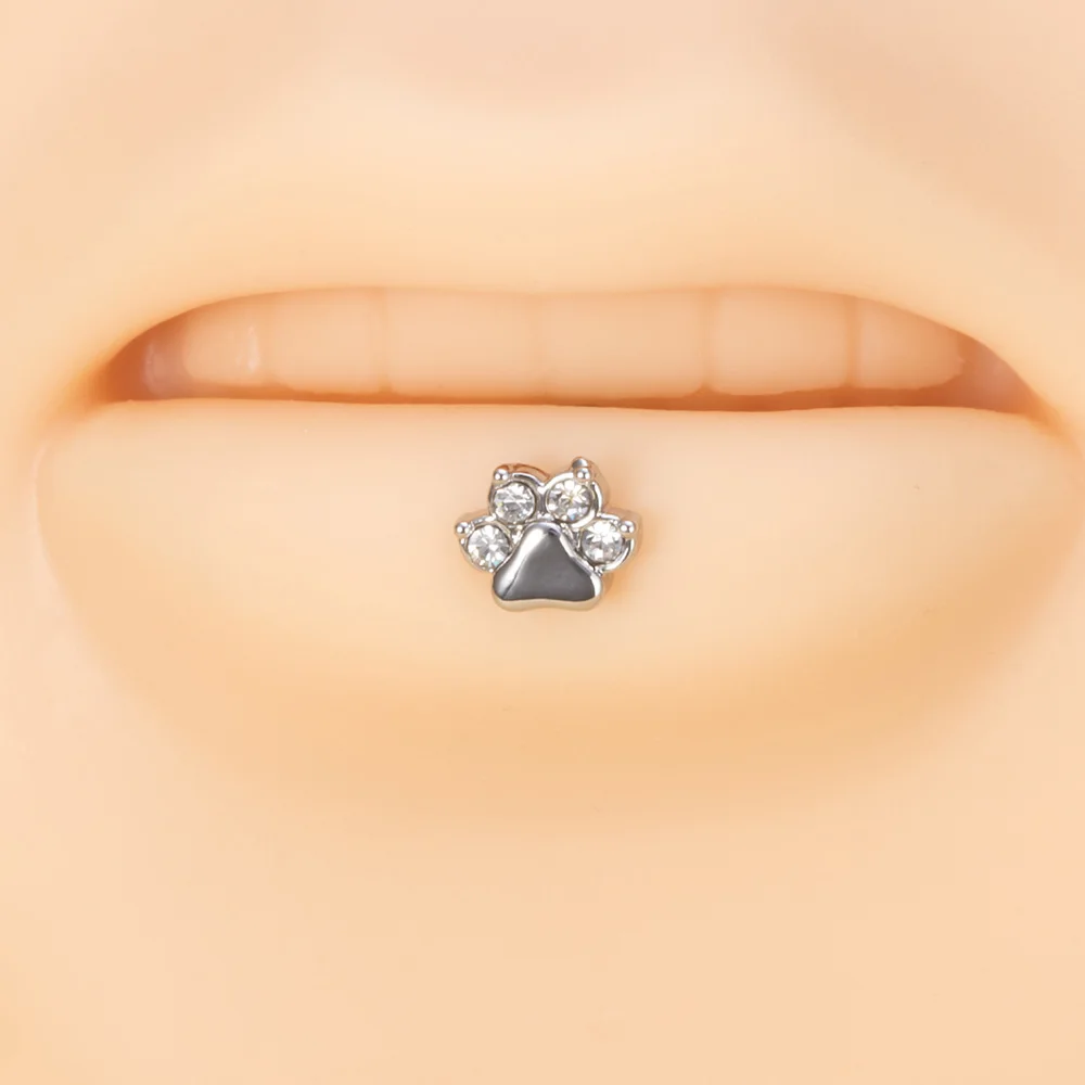 1PC Clear CZ Paw Labret Lip Stud Monroe Medusa Piercing Women 16G Stainless Steel Toe Helix Earrings Cartilage Tragus Piercing