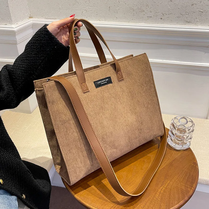 Borsa a tracolla a tracolla in velluto a coste ad alta capacità per donna borsa Shopping Shopper di marca Vintage borse da donna Casual Big Totes