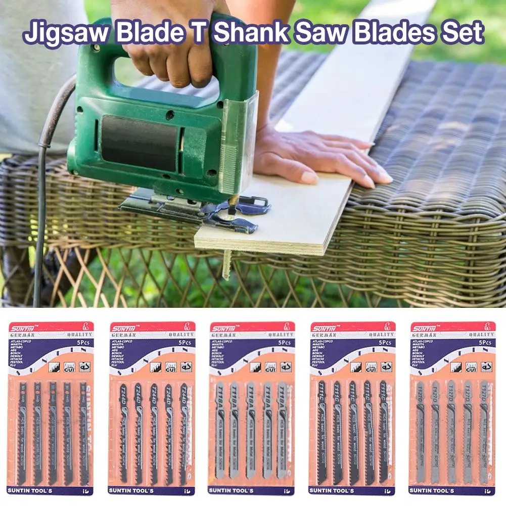 5PCS/set Jigsaw Blade T Shank Saw Blades Set For Cutting Wood Plastic Metal 5 Different Sizes