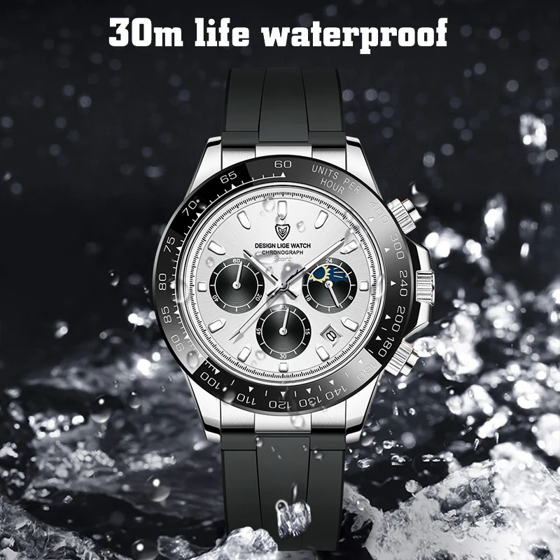 LIGE Top Brand Luxury Mens Watches Sport Silicone Chronograph Quartz Watch for Men Wristwatches Waterproof Relogio Masculino+Box