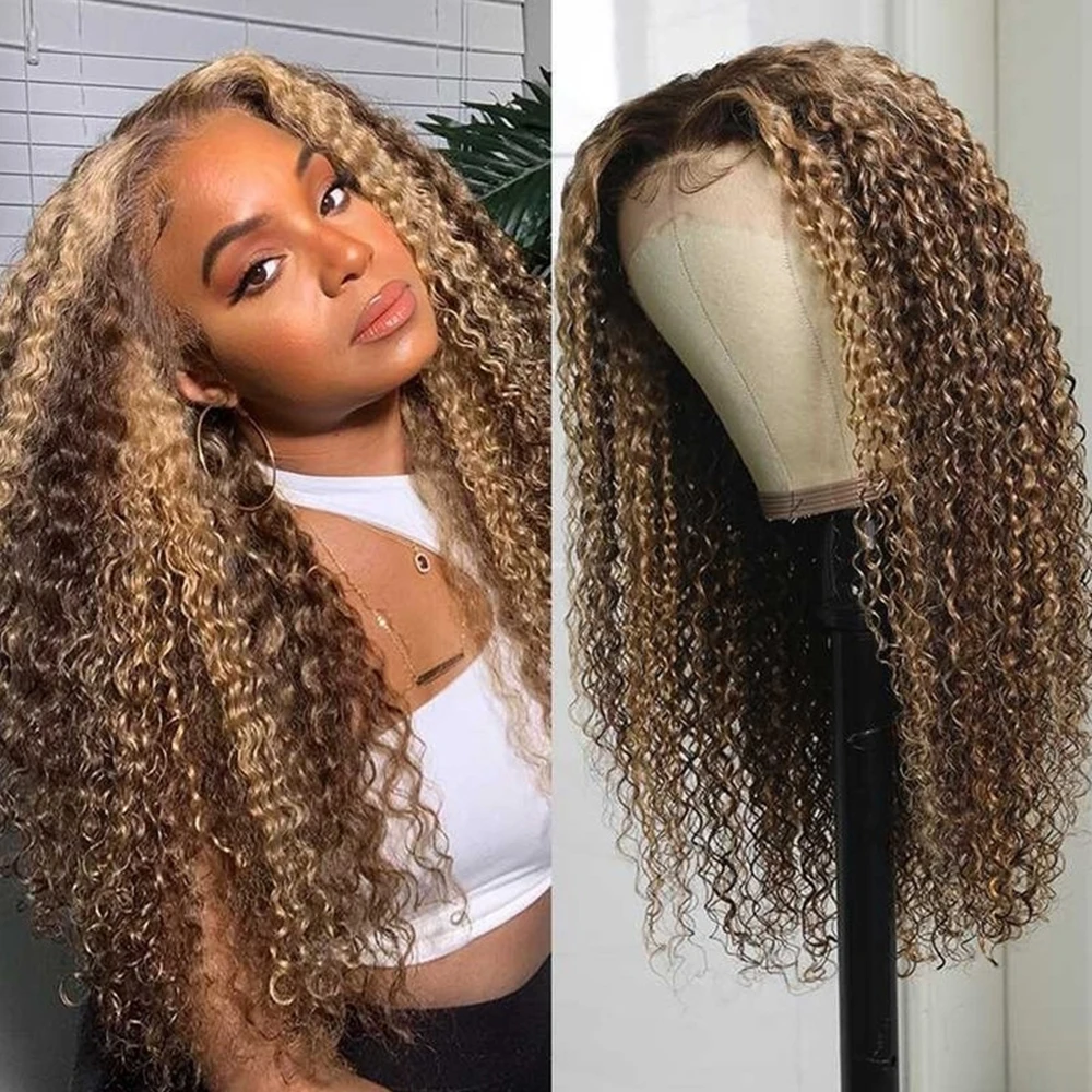 

13X4 Highlight Deep Wave Frontal Wig Colored Curly Lace Front Human Hair Wigs For Women Pre Plucked Remy Malaysian Ombre Brown