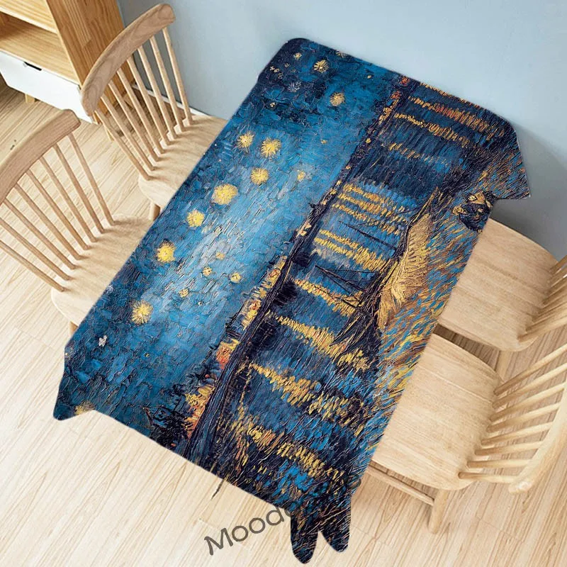 Van Gogh Oil Painting Art Table Cloth Starry Night Sunflower World Famous Artwork Cotton Linen Home Decor Wall Art Tablecloth