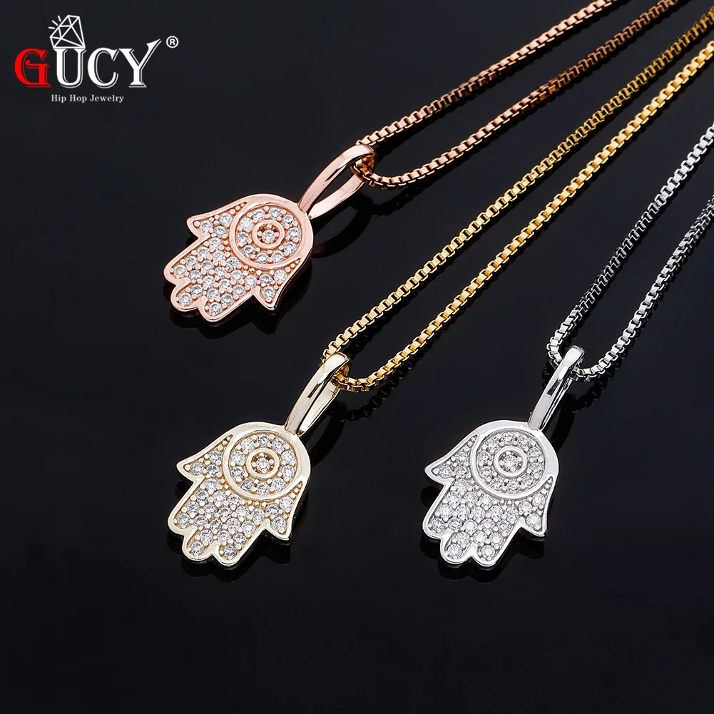 GUCY 925 Sterling Silver Hand Pendant High Quality Iced Out Cubic Zirconia Hip Hop Fashion Delicate Jewelry For Gift