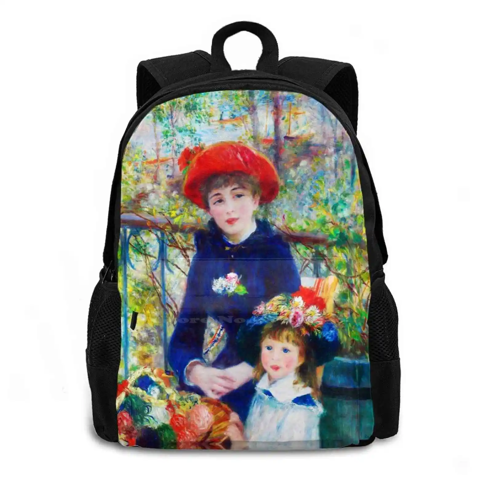 Two Sisters On The Terrace-Pierre Auguste Renoir ( Color Enhanced ) New Arrivals Unisex Bags Casual Bag Backpack Renoir Sisters