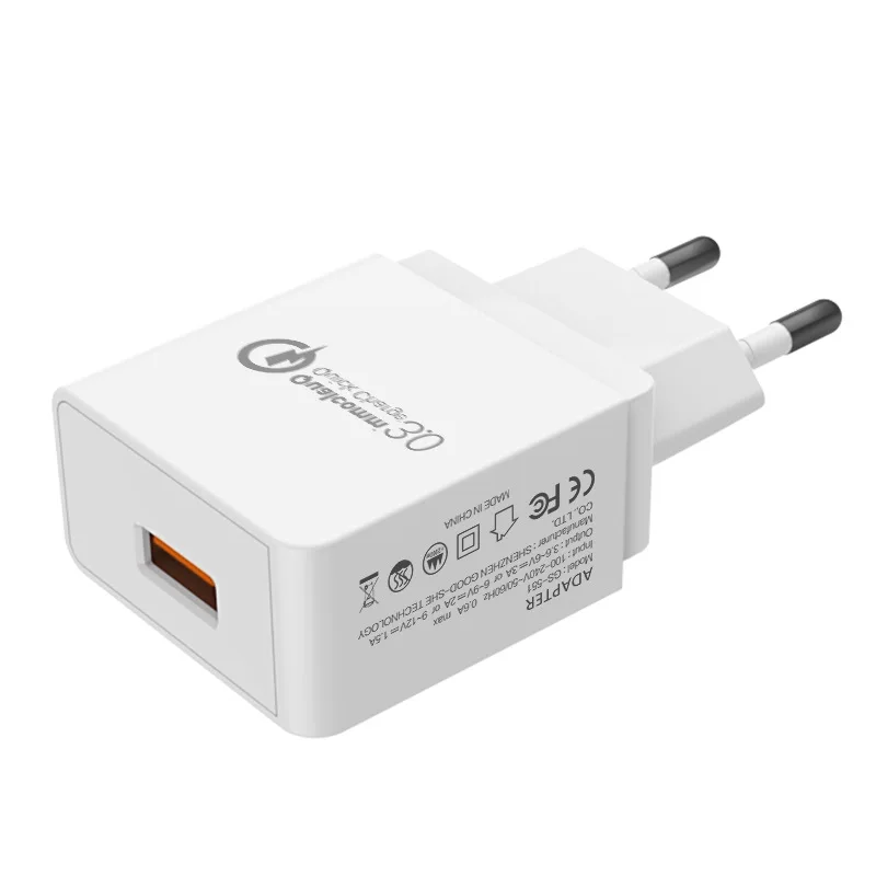 Cargador USB inteligente de carga rápida, enchufe de carga rápida QC 3,0, 18W, QC3.0, 2 pines, 3 pines, Reino Unido, EE. UU., UE