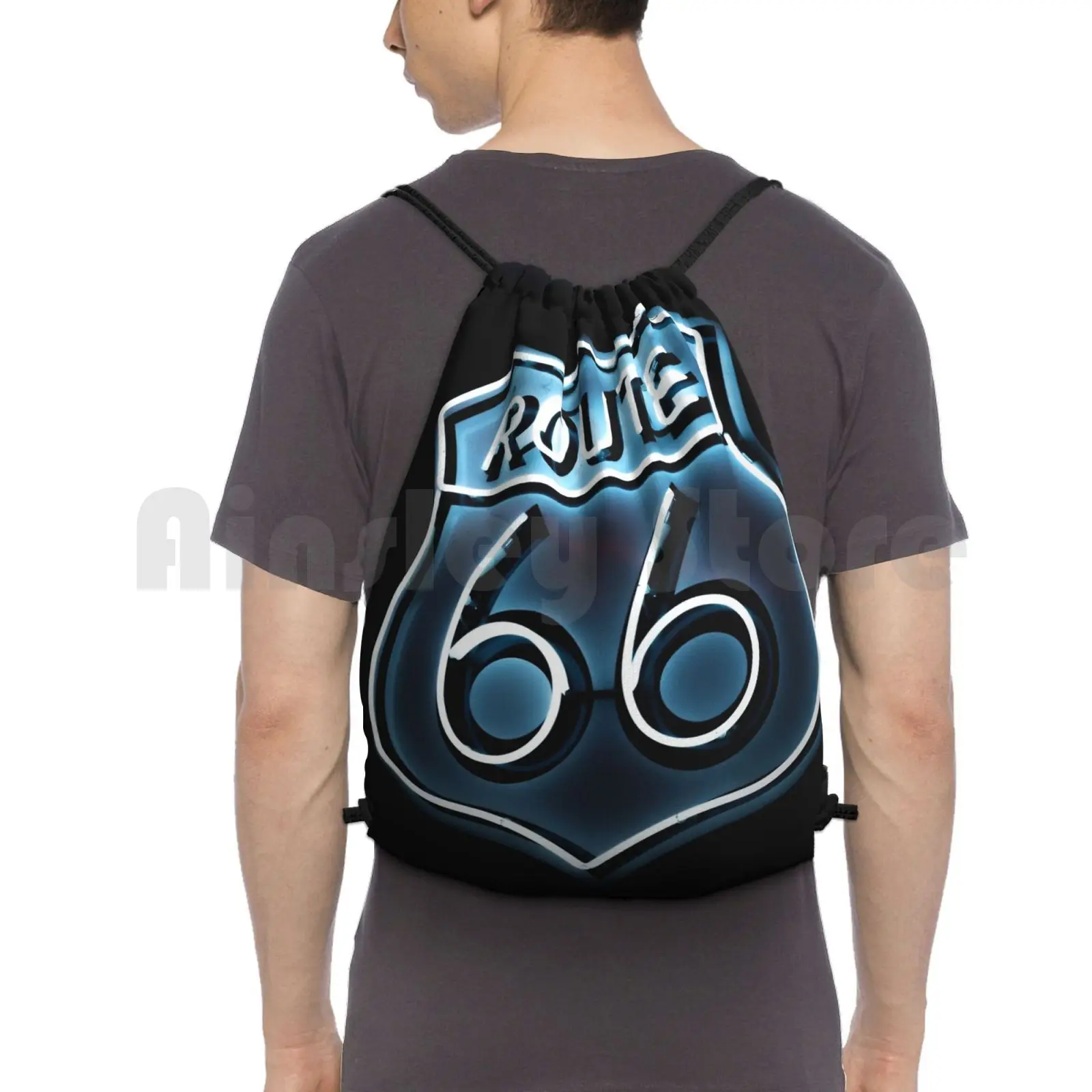 

Classic Route 66 Design Backpack Drawstring Bags Gym Bag Waterproof Route 66 Driving Road Trip Car Drive Truck Usa Texas