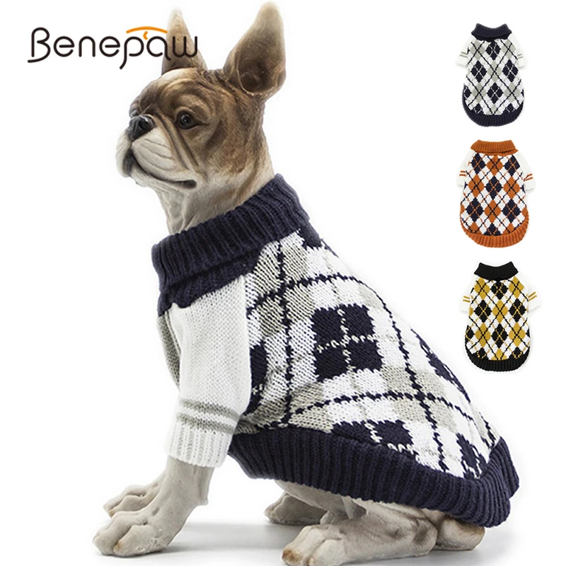 Benepaw Cosy Plaid Dog Sweaters For Small Medium Dogs Fashion Autumn Winter Christmas Pet Jumper Pullover Cat Puppy Clothes