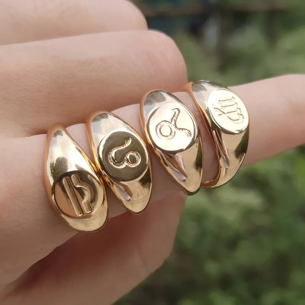 12 Zodiac Sign Constellation Rings for Women Cute Ring Stainless Steel Leo Virgo Scorpio Personality Party Jewelry Gifts