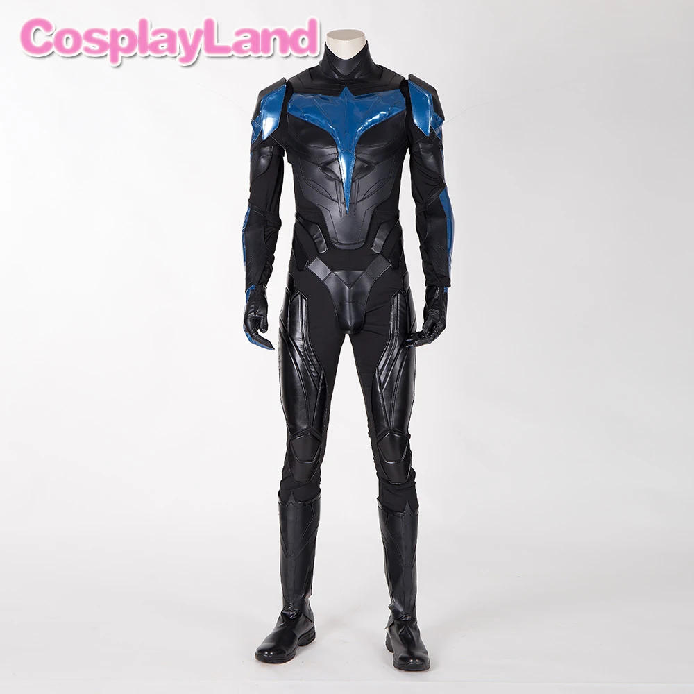 Titans Nightwing Dick Grayson Costume Halloween Cosplay Superhero Jumpsuit Black Armor Mask Adult Men Suit Fancy Party Outfit