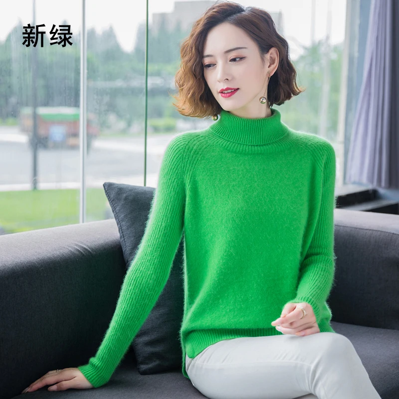 New Pure 100% Mink Cashmere Knitted Sweater Women Tops Autumn Winter Turtleneck Pullovers Female Long Sleeve Solid Color Jumper