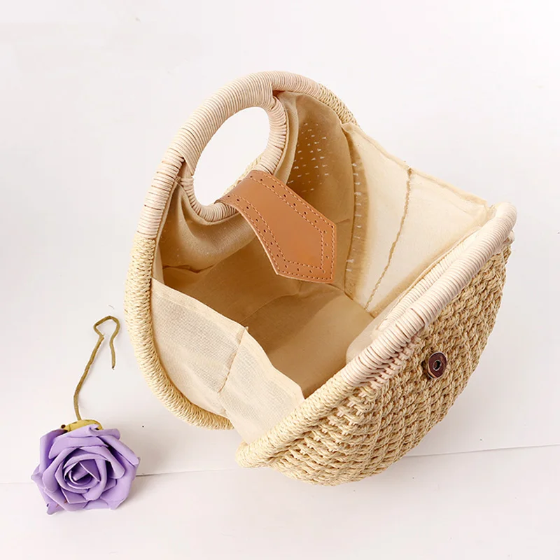 ABQP Summer Straw Bags For Women Large Capacity Female Beach Tote Handbags Round Shape Women\'s Woven Straw Bag