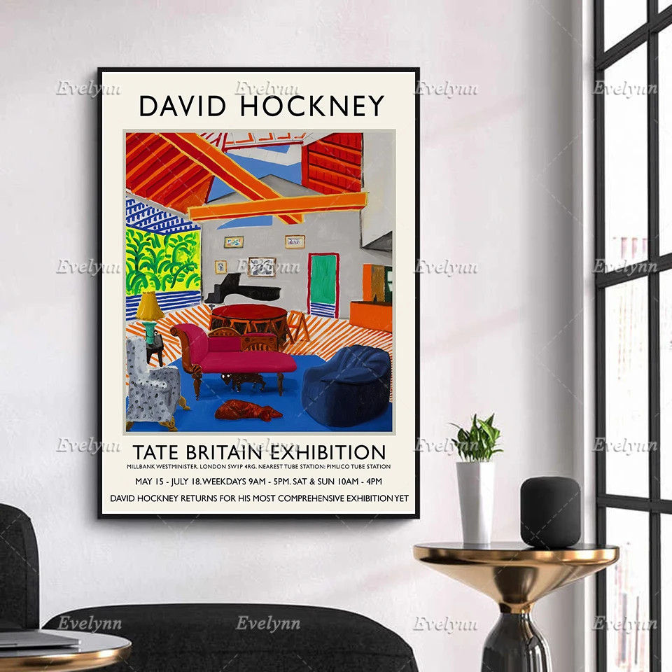 David Hockney Exhibition Poster Print- Montcalm Interior With 2 Dogs -Wall Art Decor -Home Minimalism Bedroom Decoration Canvas