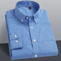 Long Sleeve Cotton Thin Plaid Shirts Button Down Collar Checkered Oxford Slim Fit Men Casual Shirts High Quality Dress Shirt