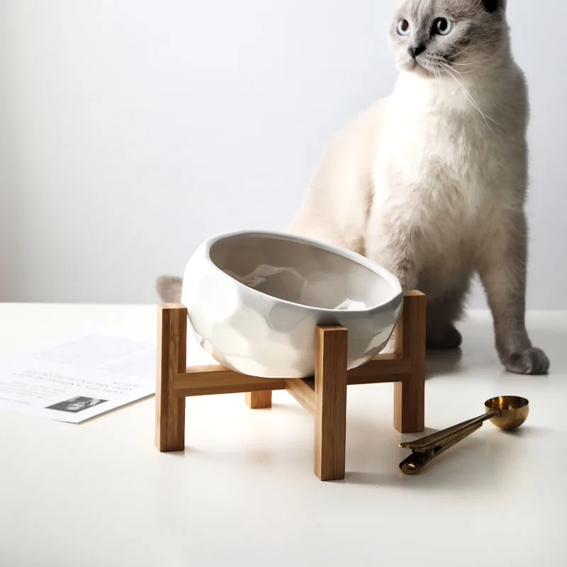 Diamond Ceramics Pet Bowls Dog Bowl Oblique Pet Feeder Large Capacity High Foot Oblique Bowl Protection Spine Cat Food Bowl 13