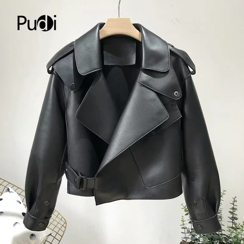 

PUDI Real Sheep Skin Coat Women's Winter Warm Jacket Genuine Leather Inside Overcoat CT936