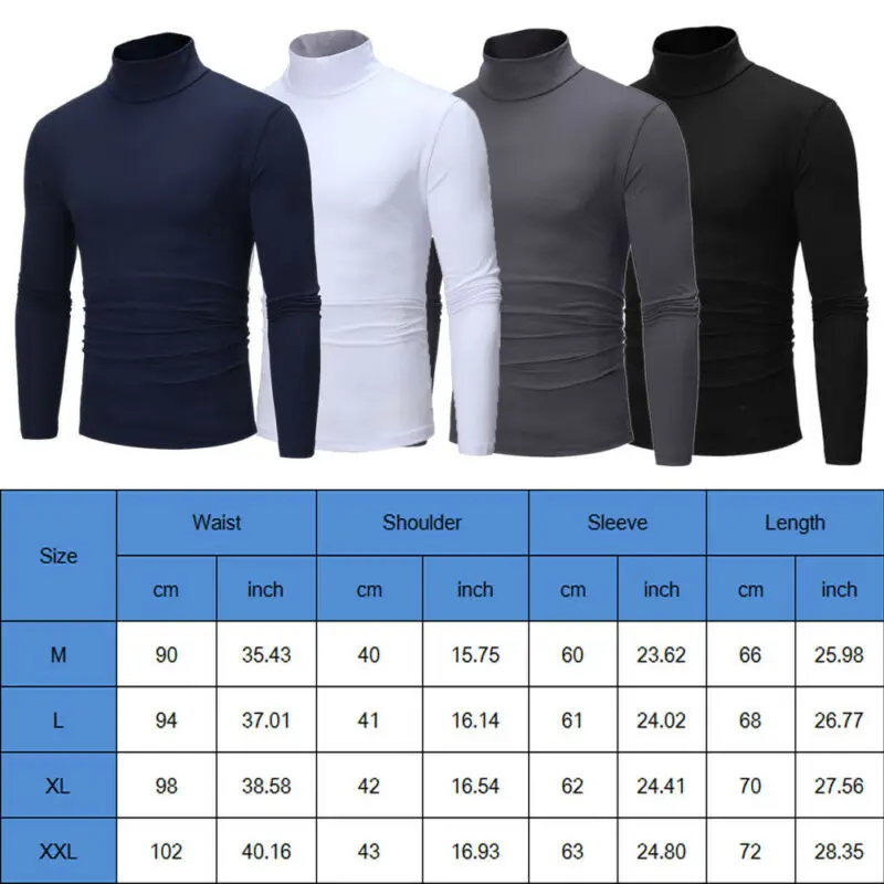 New Fashion Mens Cotton Turtle Neck Turtleneck Sweaters Stretch Shirt Tops Plus Size