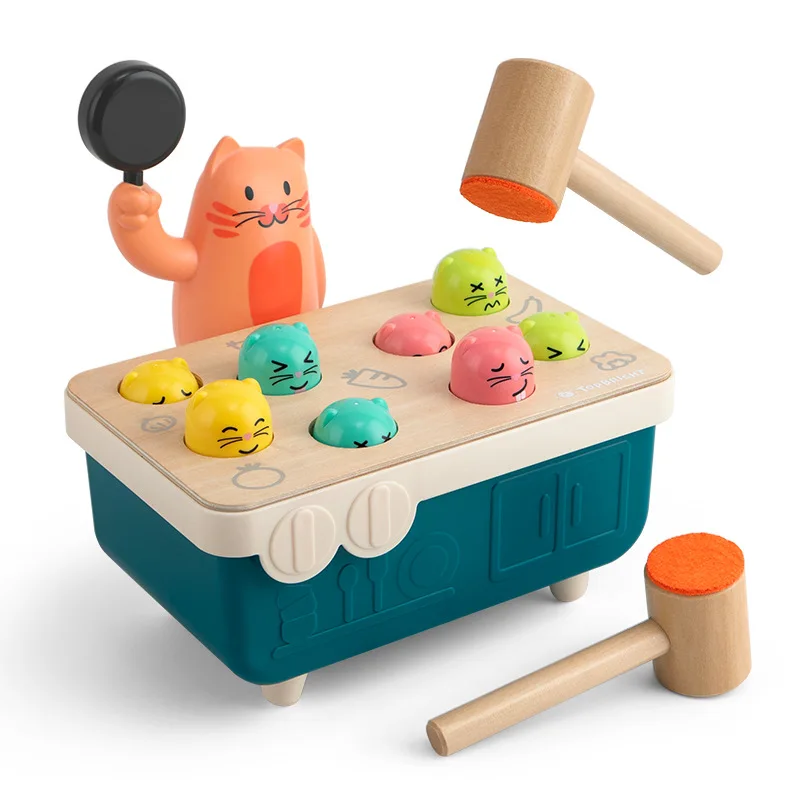 Top Heldere Houten Klop Speelgoed Kat En Muis War Game Kinderen Hamster Speelgoed Tap Game Baby Geschenken 24M +