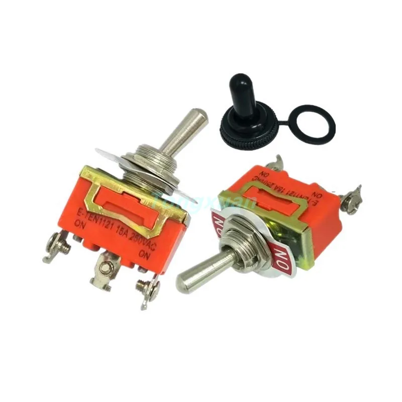 2pcs E-TEN1121 Heavy Duty 15A 250V AC 3PIN ON-ON 12mm Toggle Switch Rocker Switch Power With Waterproof Cap