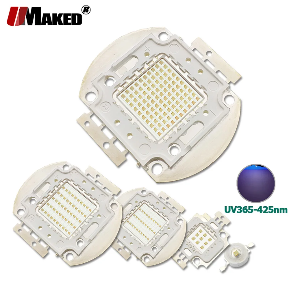 LED Chips 3 5 10 20 30 50 100Watt Purple Light LEDs UVA 365-370-385-395-400-410-425nm Ultraviolet SMD COB Doide LED Light Beads