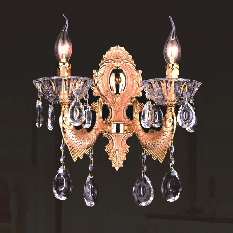 European Style Zinc Alloy Crystal Lamp Bedroom Bedside Living Room Wall Hotel Aisle Corridor Wall Lamp