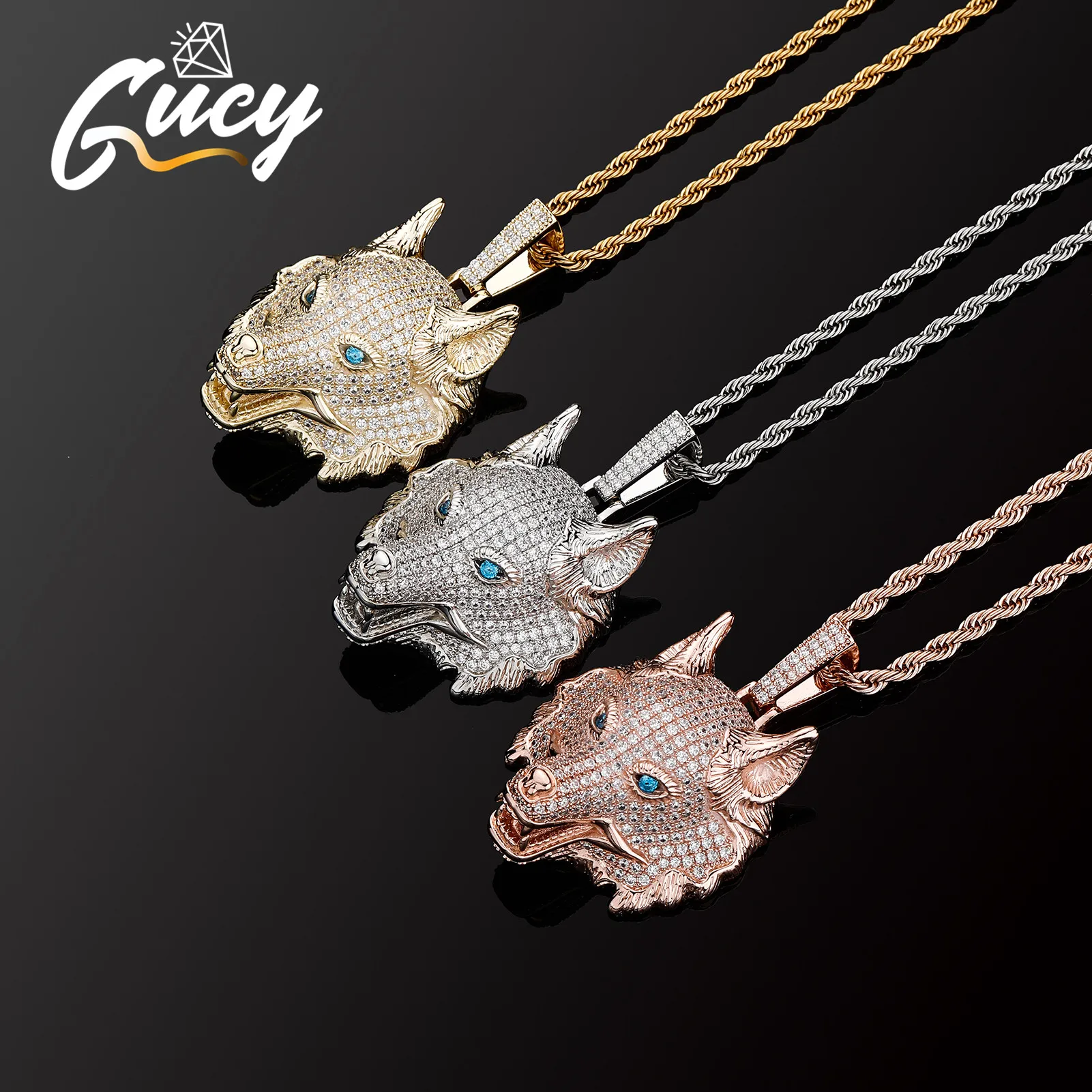 

GUCY New Gold Silver Color Animal Wolf Head Pendant With Full Iced Out AAAA Cubic Zirconia Hip Hop Necklace Jewelry For Gift