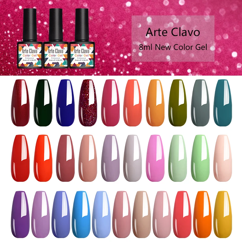 Arte Clave New Arrival Gel Nail Polish Soak Off Nail Art Varnish Lacquer 8ml LED Pink Red Glitter Gel Nail All For Manicure