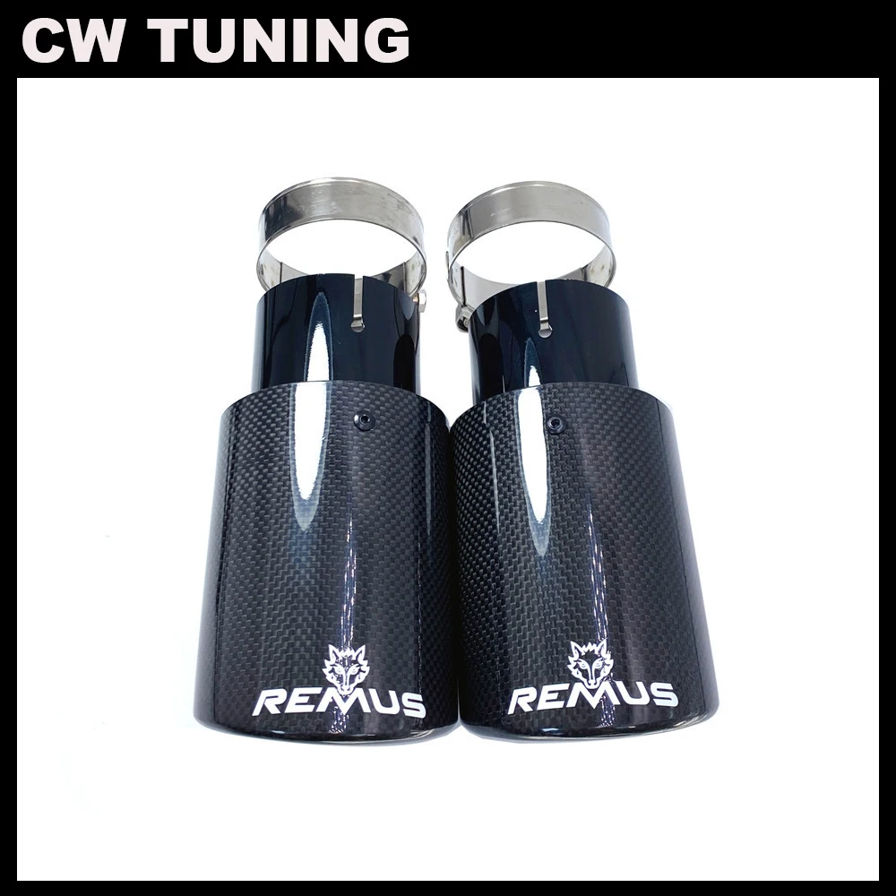 Car Accessories Universal Modiflcation Stainless Steel Single Exhaust Pipe Full Carbon Remus Glossy Black Cover Muffler Tip