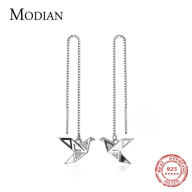 Modian 925 Sterling Silver Jewelry Gift  Thousand Paper Crane Drop Earrings For Women Sparkling Dangle Ears Statement Jewelry