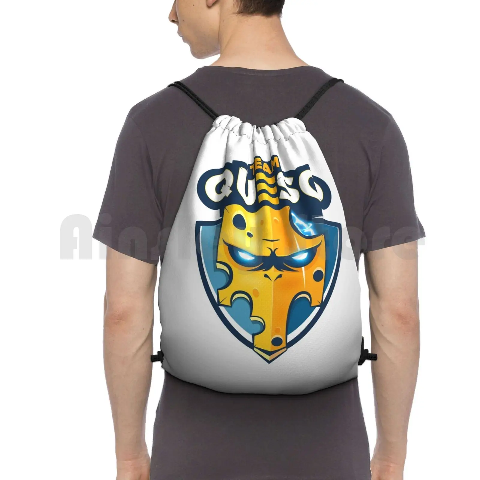 Team Queso Backpack Drawstring Bag Riding Climbing Gym Bag Team Queso The Esports Tournament App Crown Fun Funny Logo Clan