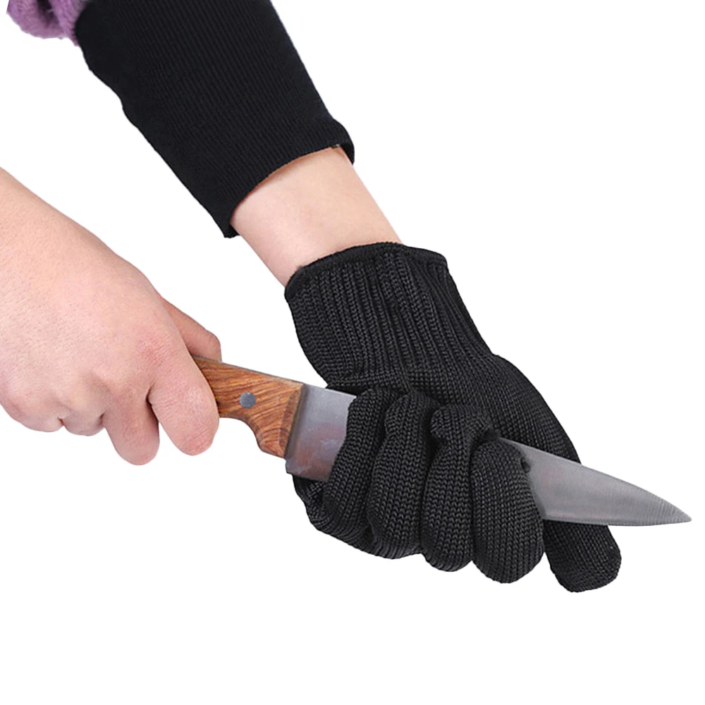 1 Pair Black Anti-Cut Gloves Level 5 Stainless Steel Wire Safety Kitchen Butcher Working Gloves Cut Fish Meat Protection Fingers