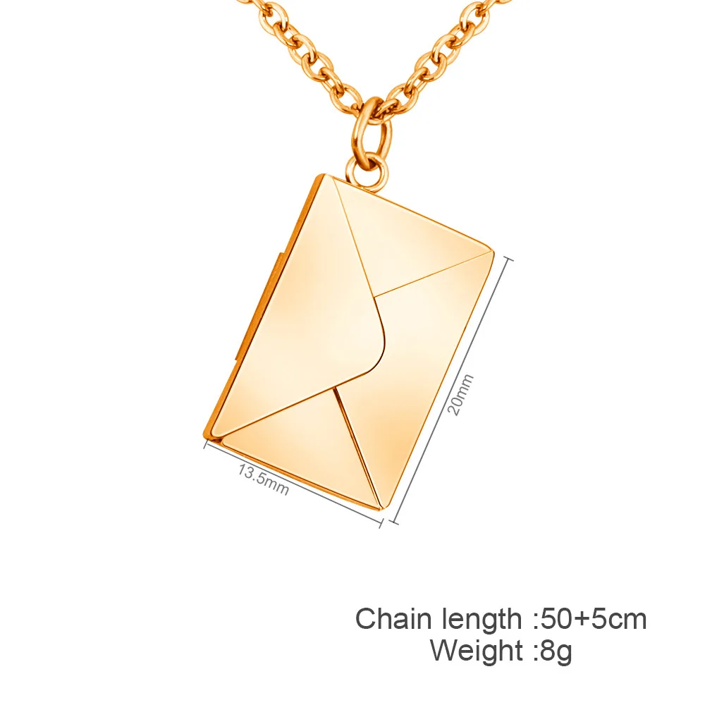 Engraved Letter Names Personality Stainless Steel Pendant Necklace Customized Envelope Valentine's Day Gifts for Women Jewelry