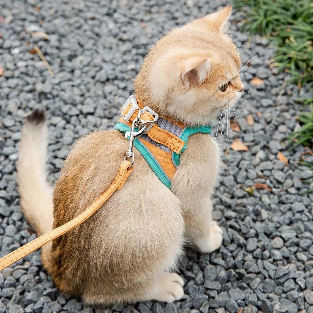 Cat Harness and Leash Set for Escape Proof Cat Vest Harness With Reflective Strip Adjustable Soft Vest for Kitten Puppy