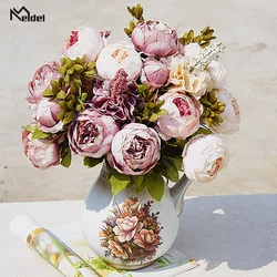 Pink Silk Peonies Artificial Flowers Big Bouquet Arrangement Fake Flowers Peony White DIY Home Hotel Party Wedding Decor Floral