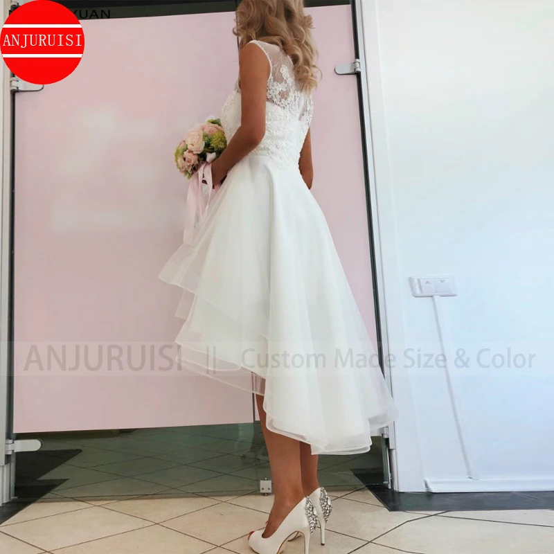 Sexy Vestido De Noiva Simple Lace Short Wedding Dress 2020 Boho High Front Low Back Beach Bridal Gown Beaded Appliques Organza