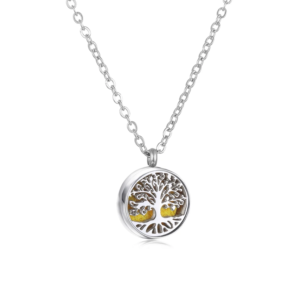 Stainless Steel Aromatherapy Essential Oil Diffuser Necklace Mini Tree Flower 12mm Locket Charm Aroma Perfume Pendant Necklace