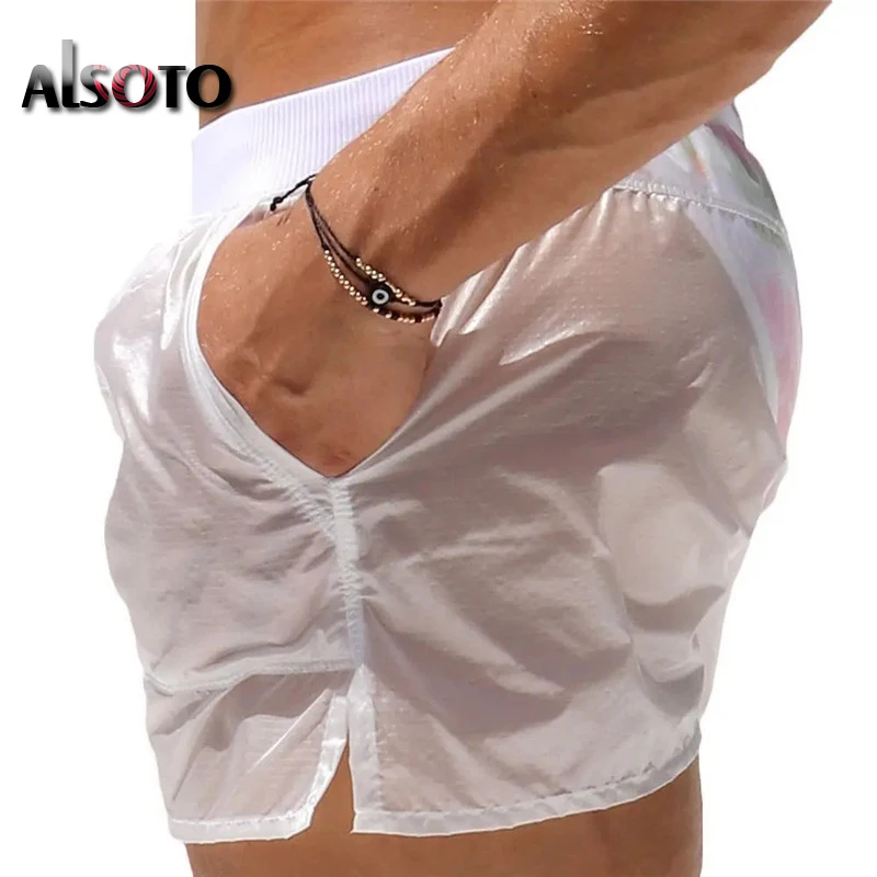 Men Transparent Shorts Bodybuilding Man Summer Gyms Workout Male Breathable Mesh Quick Dry Sportswear Jogger Beach Short Pants