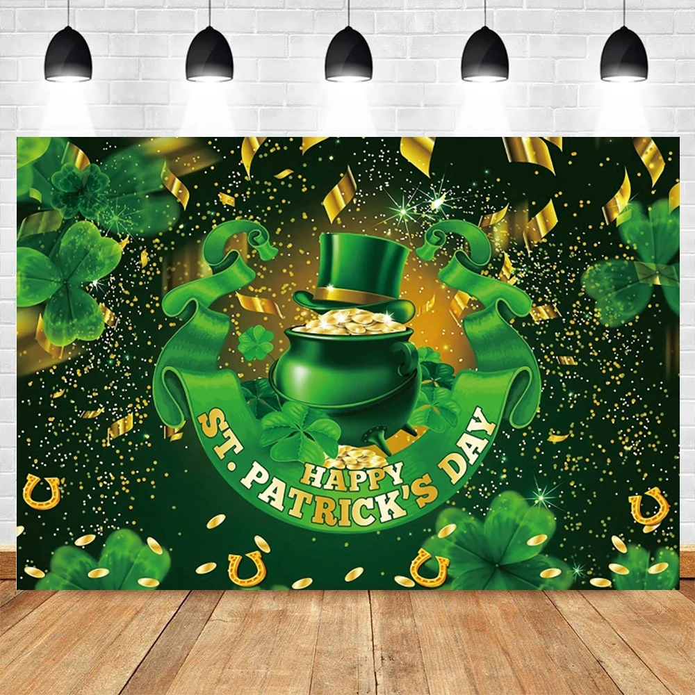 St.Patrick's Day Shamrocks Gold Coin Party Decor Photography Backdrop Baby Kid Portrait Background Photo Studio Booth Photozone