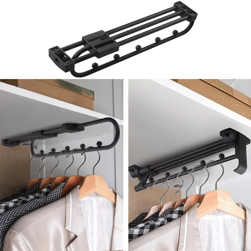 

Upgrade Top Loading Adjustable Clothes Rails Wardrobe Pull Out Retractable Cabinet Clothes Hanger Closet Rod Organizer Rack