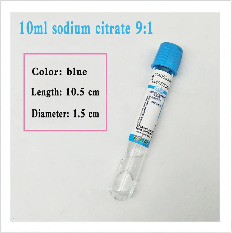 10ml 1pc disposable vacuum aseptic blood vessel serum tube human vein blood sample collection vessel sodium citrate 9:1