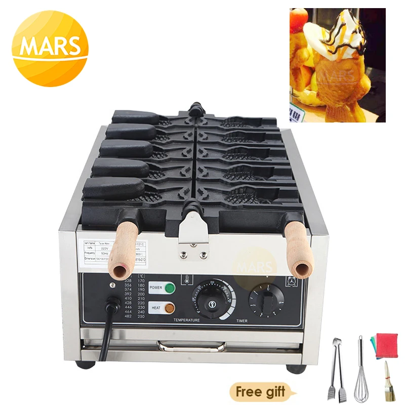 Gaufrier électrique Taiyaki en forme de poisson, 5 pièces, 220V 110V, four à gâteaux en fer avec CE