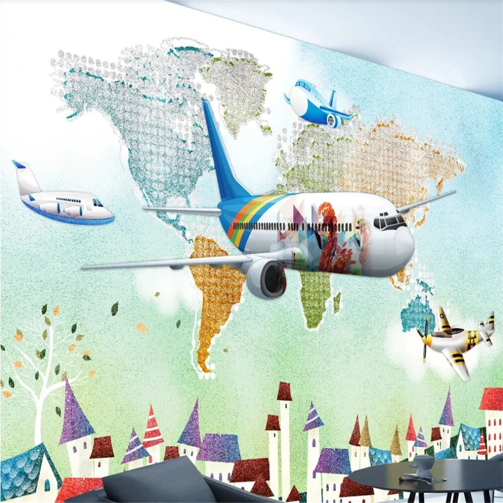 Milofi custom 3D wallpaper mural hand-painted watercolor airplane children Nordic style wall decoration painting wallpaper