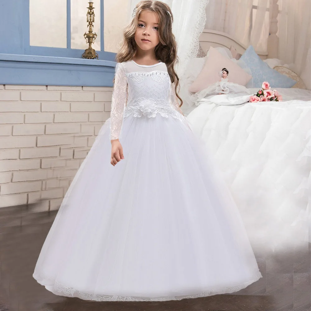 Summer Girls White Pink Long Bridesmaid Dress Baby Kids Gown Clothes Children Princess Party Wedding Evening 10 12 13 Y Vestidos