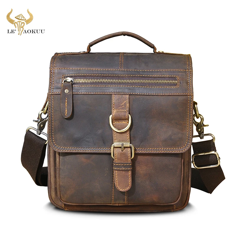 Crazy Horse Real Leather Male Vintage Shoulder Messenger bag Design Travel Cross-body Bag 8\